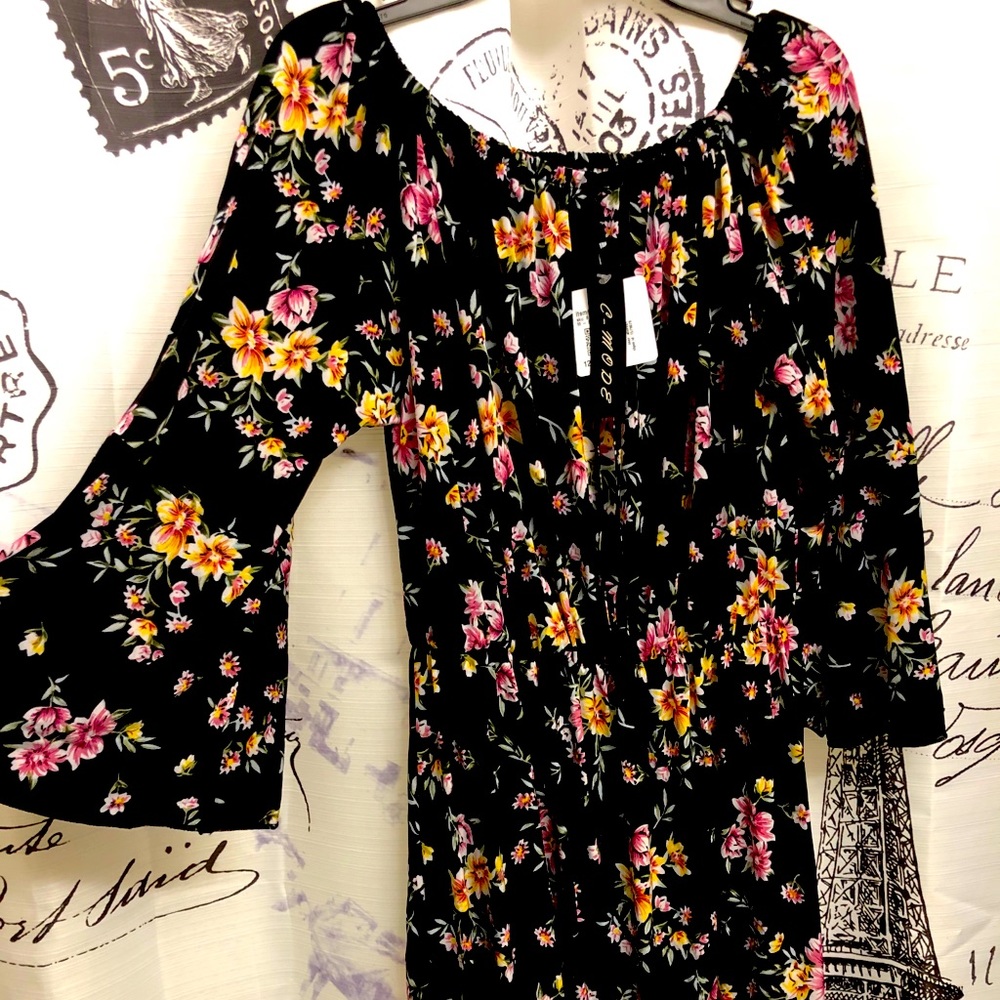 Black and floral short dress.